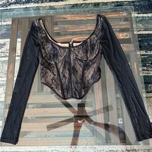 White Fox A Good Night Lace Long Sleeve Bustier Black new with tags